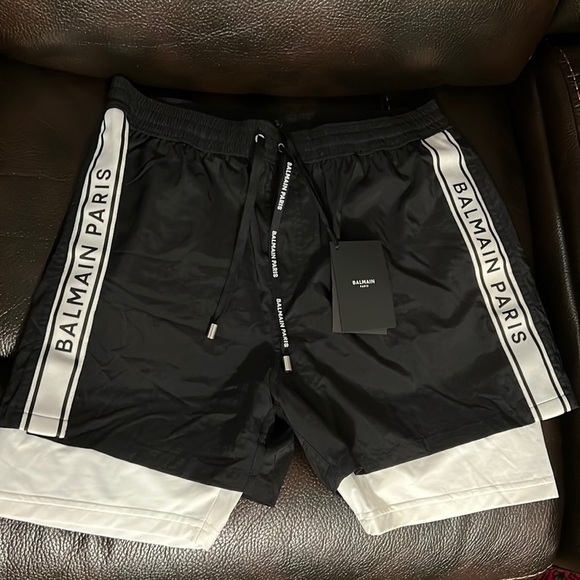 Balmain men tapped logo double shorts swim trunks NWT - Picture 5 of 7